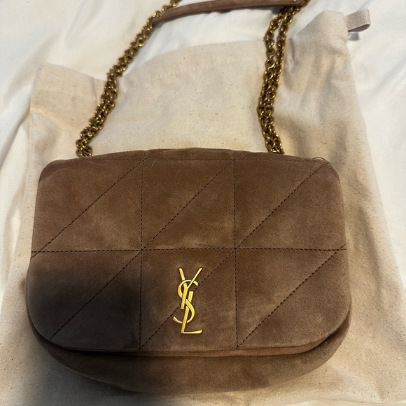 Saint Laurent Brown Suede Quilted Shoulder Bag with Gold Chain - Picture 8 of 8